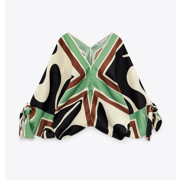 NWT Zara 2 Piece Tied Printed Blouse And Wide Pants Set - Picture 7 of 16